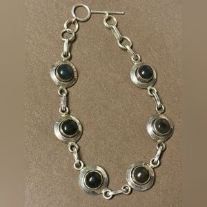Vintage Sterling Silver Black Onyx Link Bracelet – 925